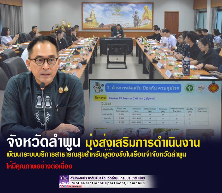ลำพูน มุ่งส่งเสริมการดำเนินงานพัฒนาระบบบริการสาธารณสุขสำหรับผู้ต้องขังในเรือนจำจังหวัดลำพูน ให้มีคุณภาพอย่างต่อเนื่อง
