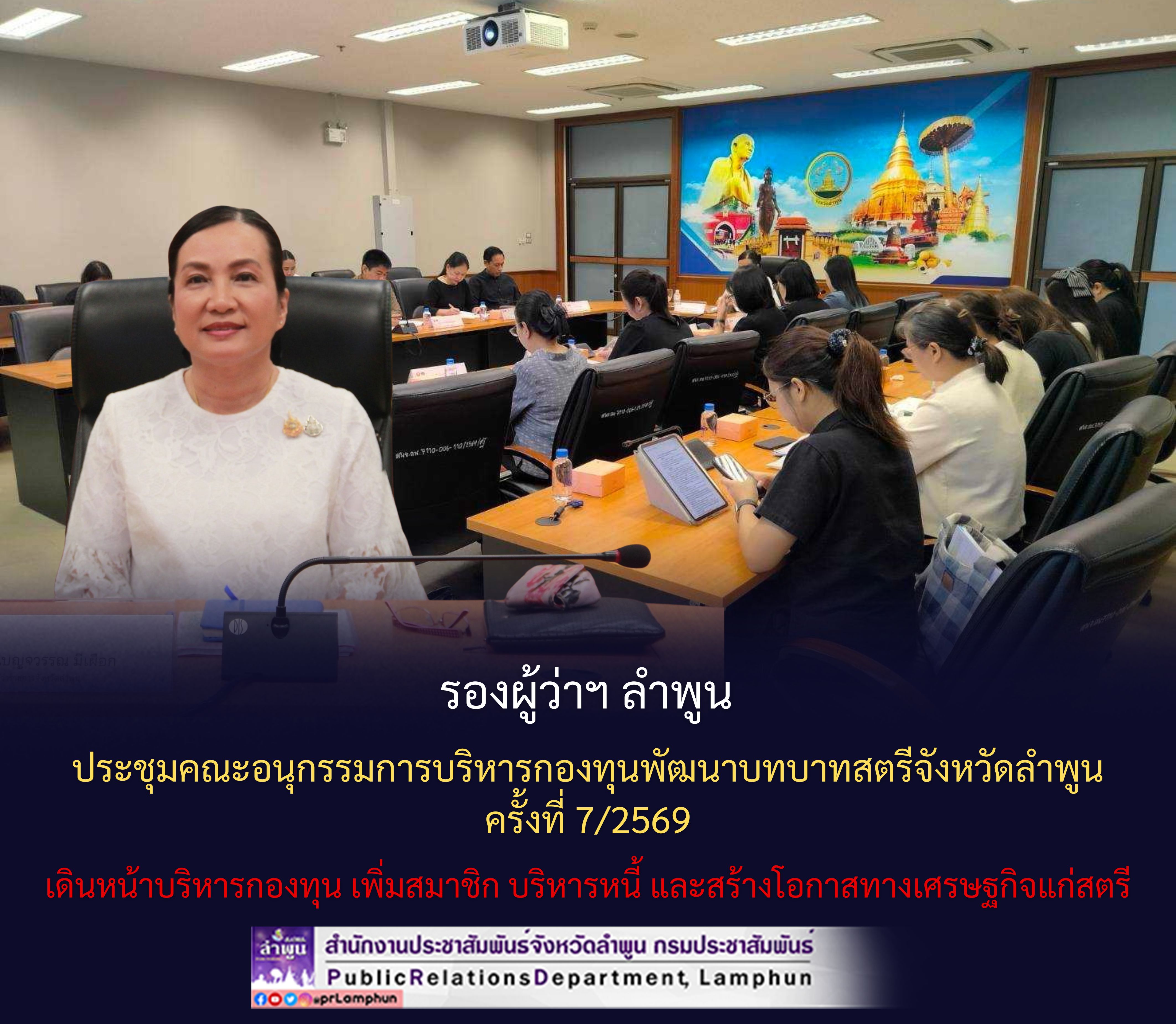 รองผู้ว่าฯ ลำพูน ประชุมคณะอนุกรรมการบริหารกองทุนพัฒนาบทบาทสตรีจังหวัดลำพูน ครั้งที่ 7/2569 เดินหน้าบริหารกองทุน เพิ่มสมาชิก บริหารหนี้ และสร้างโอกาสทางเศรษฐกิจแก่สตรี